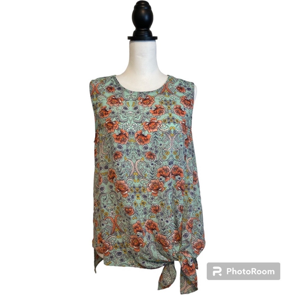 Label by Rachel Rachel Roy Sleeveless Floral Top with Front‎ Tie at Waist Size M